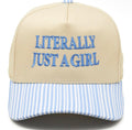 Two Tone Cap - Literally Just A Girl-Stripes-Light Blue/Beige