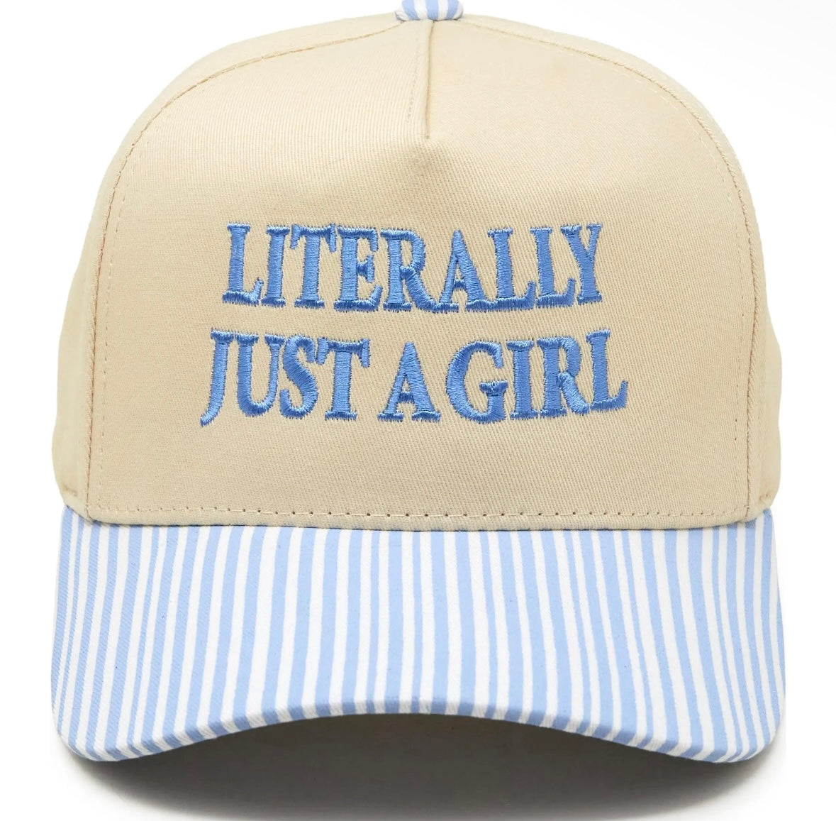 Two Tone Cap - Literally Just A Girl-Stripes-Light Blue/Beige