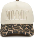 Two Tone Embroidered Cap: Mommin - Leopard/Beige