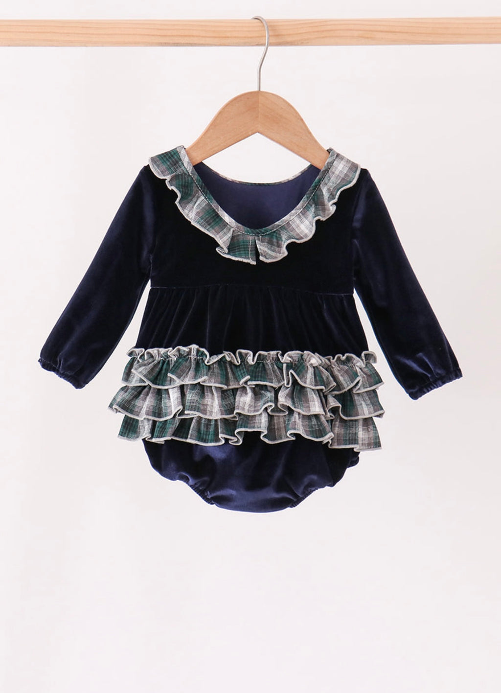 Navy Plaid Ruffle Bubble