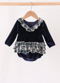 Navy Plaid Ruffle Bubble