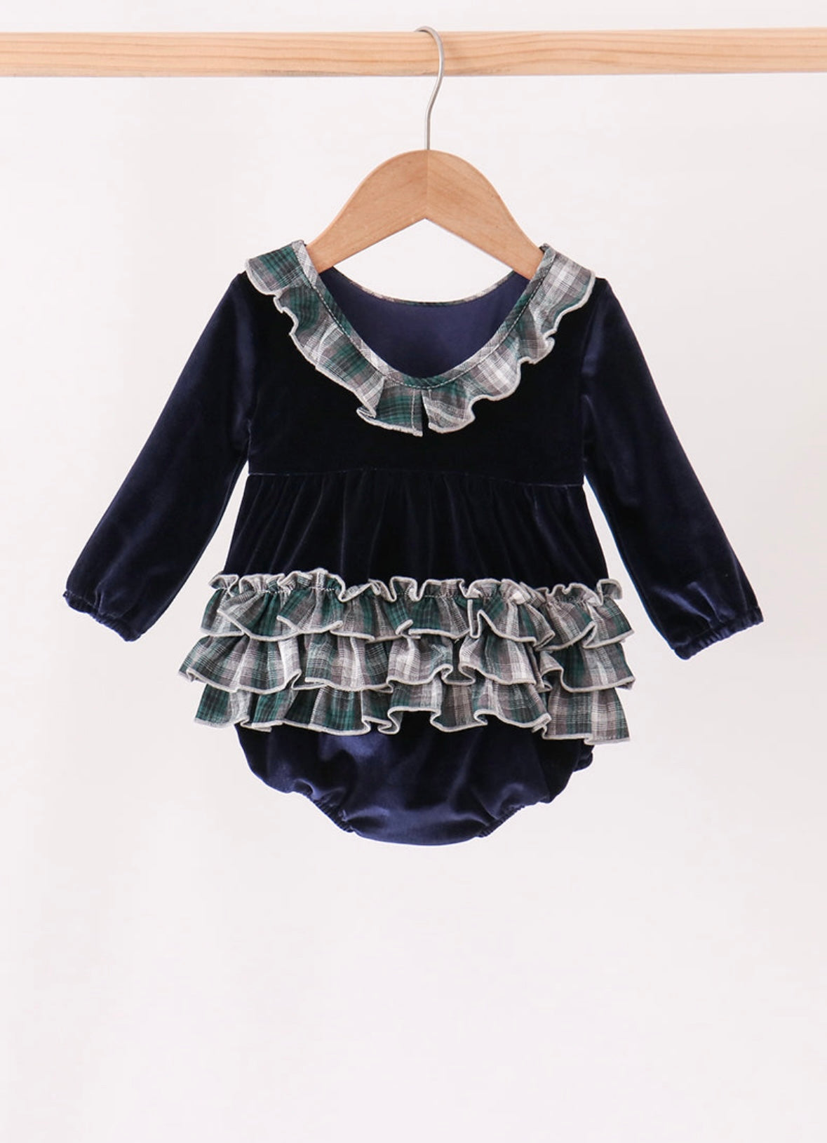 Navy Plaid Ruffle Bubble