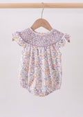 Purple Floral Smocked Bubble