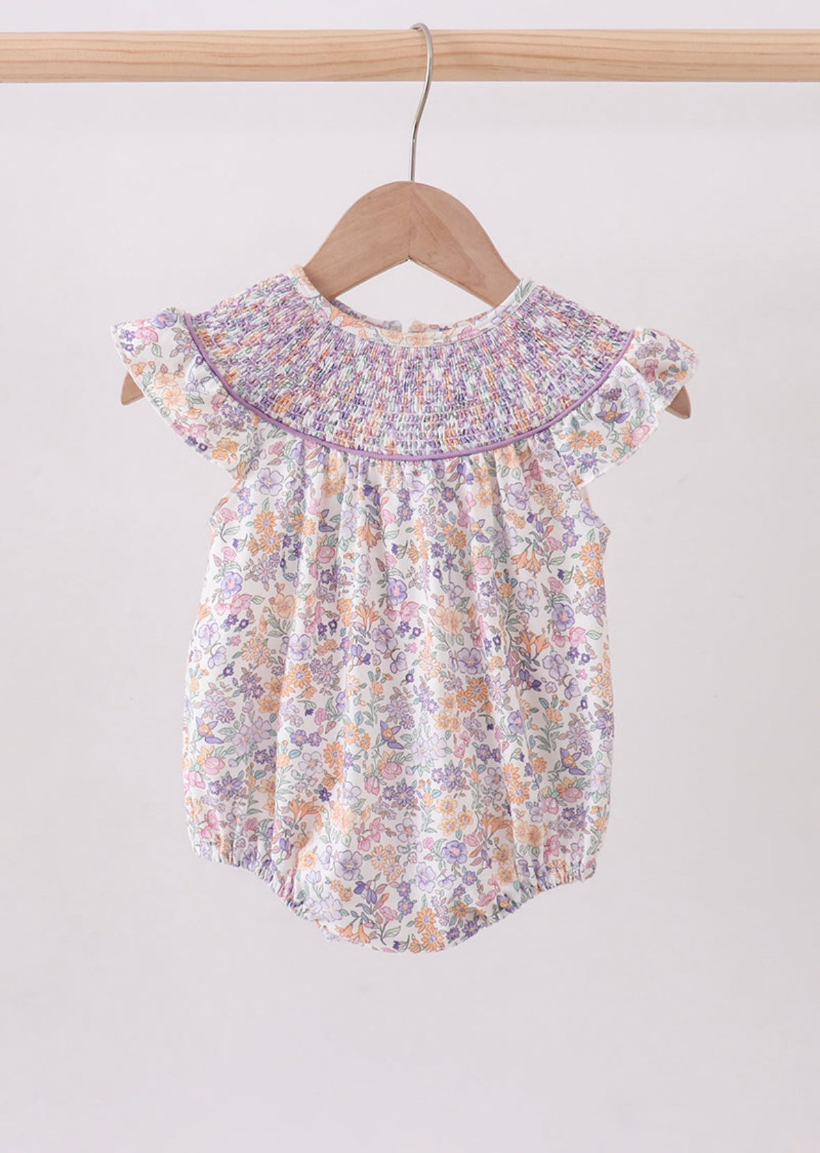 Purple Floral Smocked Bubble