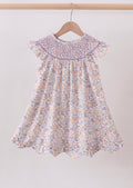 Purple Floral Smocked Dress
