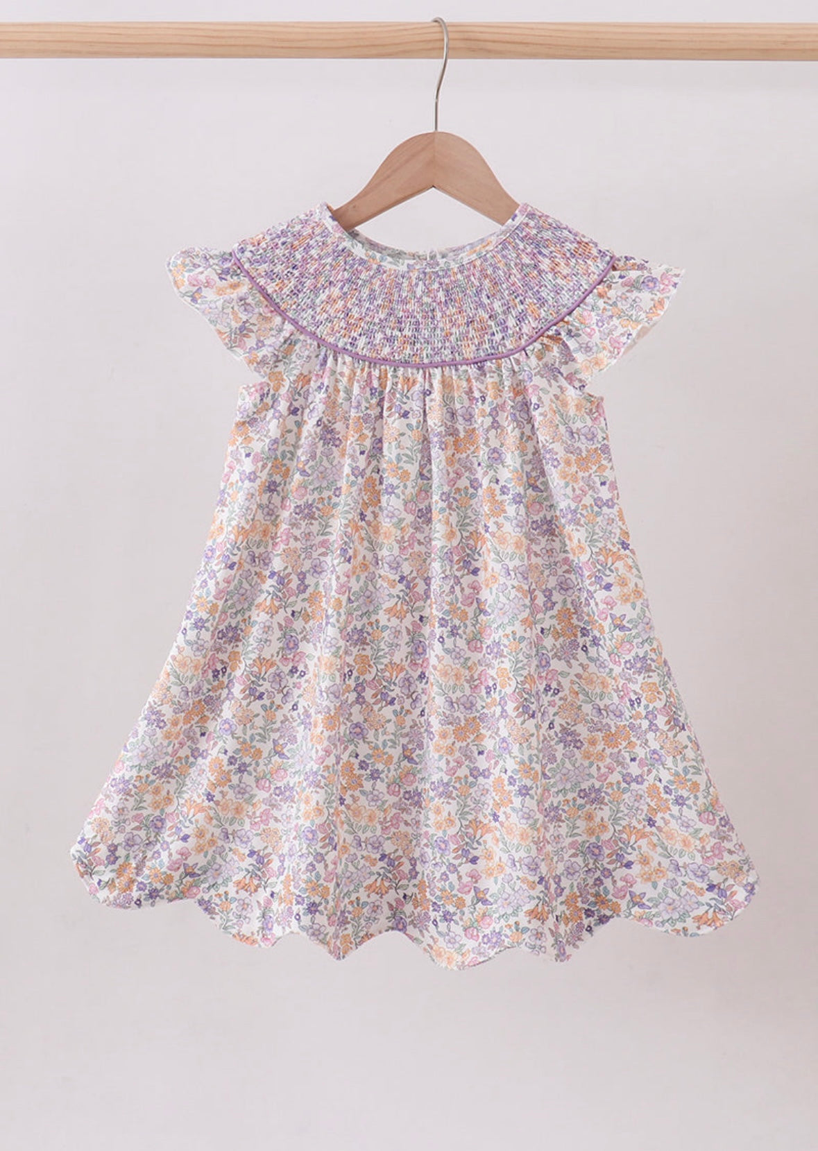 Purple Floral Smocked Dress